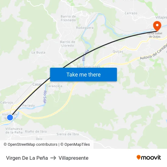Virgen De La Peña to Villapresente map