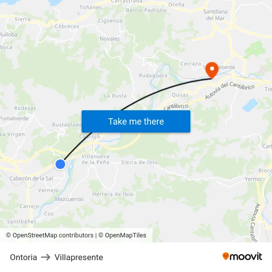 Ontoria to Villapresente map