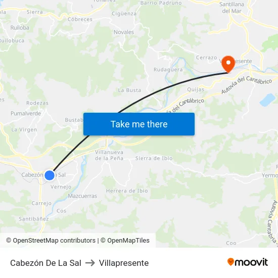 Cabezón De La Sal to Villapresente map