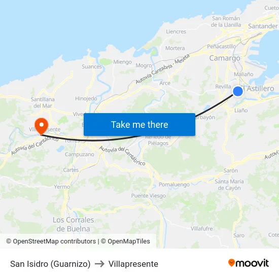 San Isidro (Guarnizo) to Villapresente map