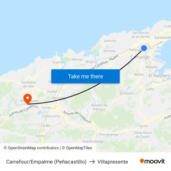 Carrefour/Empalme (Peñacastillo) to Villapresente map