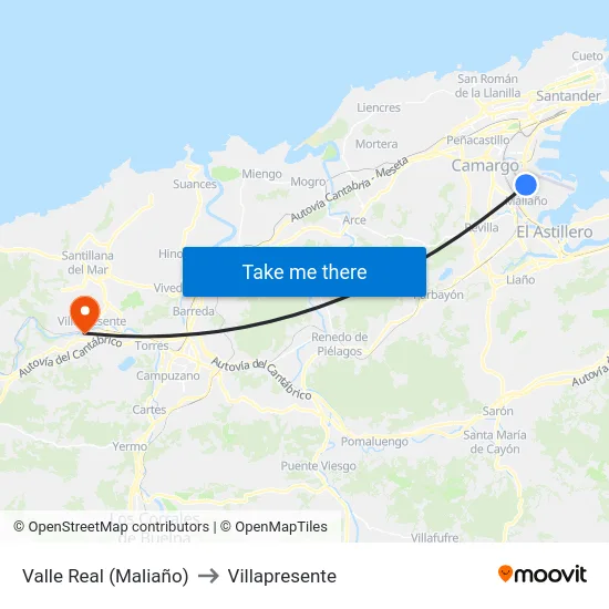 Valle Real (Maliaño) to Villapresente map