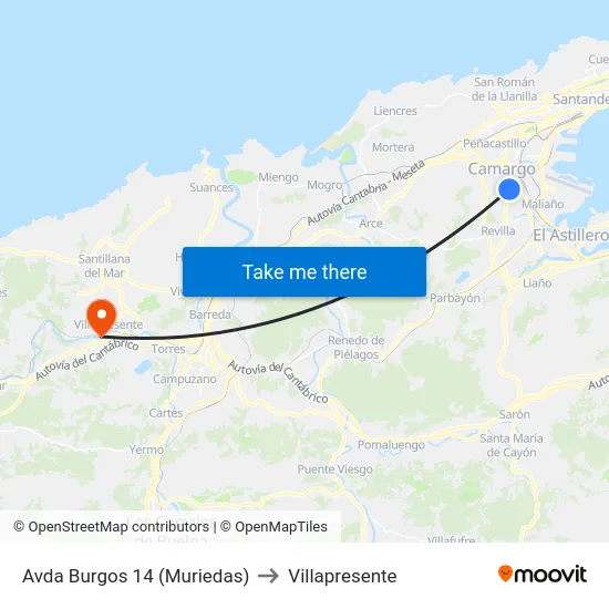 Avda Burgos 14 (Muriedas) to Villapresente map