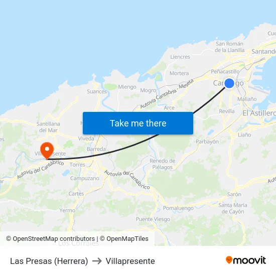 Las Presas (Herrera) to Villapresente map