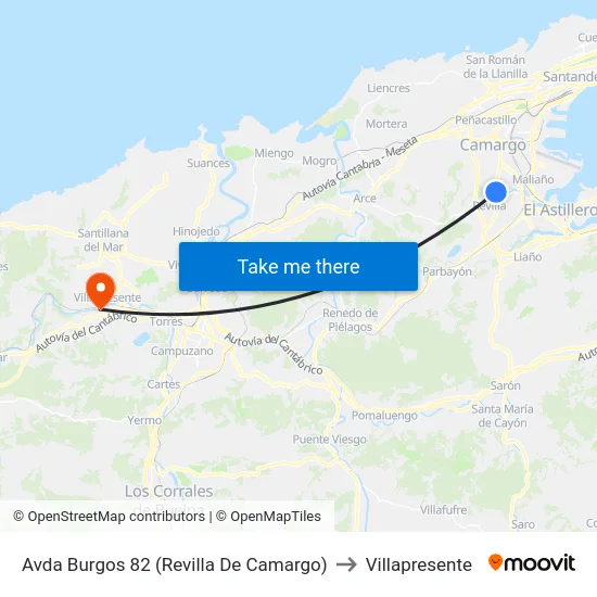 Avda Burgos 82 (Revilla De Camargo) to Villapresente map
