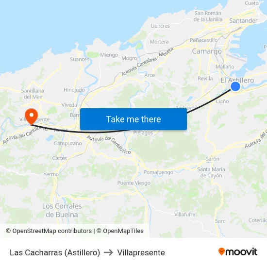 Las Cacharras (Astillero) to Villapresente map