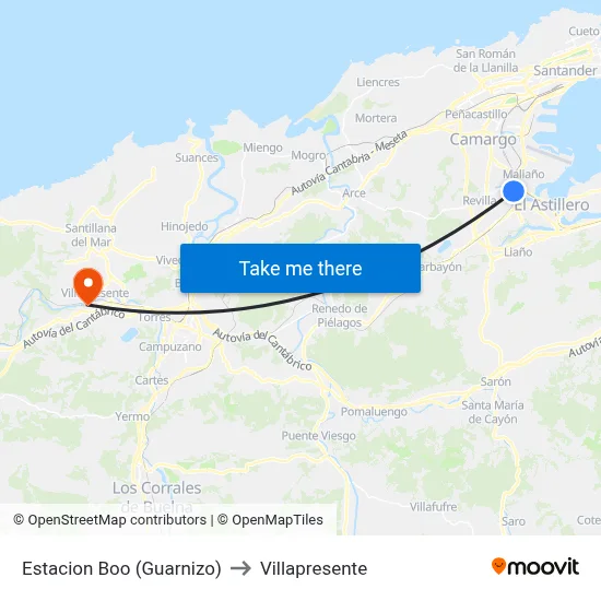 Estacion Boo (Guarnizo) to Villapresente map