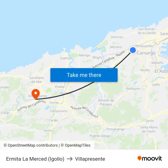 Ermita La Merced (Igollo) to Villapresente map