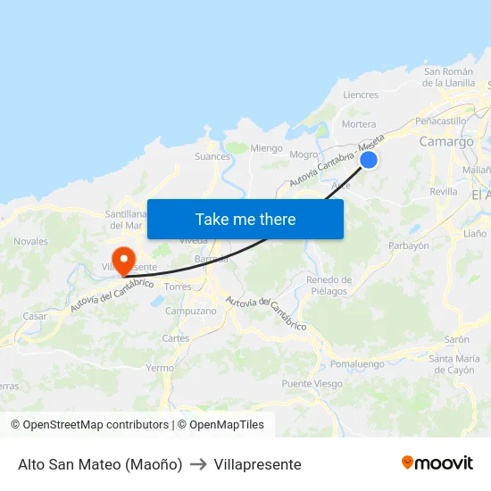 Alto San Mateo (Maoño) to Villapresente map