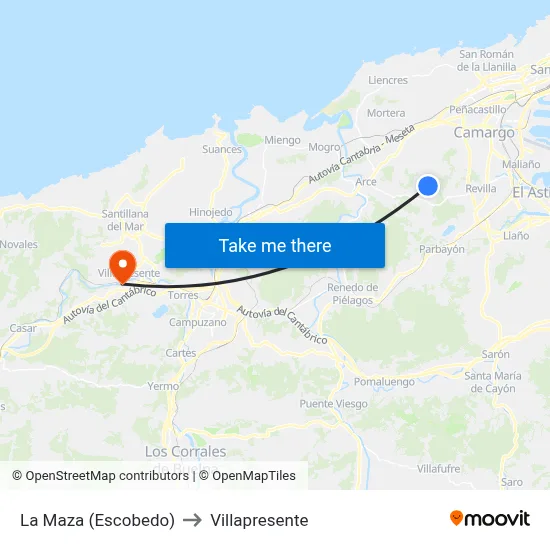 La Maza (Escobedo) to Villapresente map