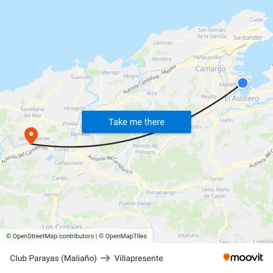 Club Parayas (Maliaño) to Villapresente map