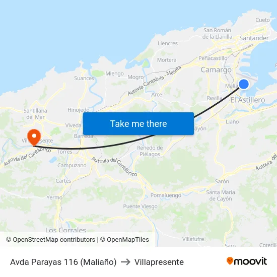 Avda Parayas 116 (Maliaño) to Villapresente map