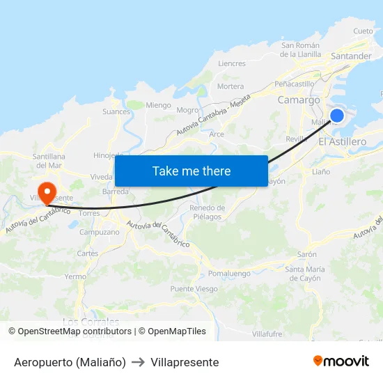 Aeropuerto (Maliaño) to Villapresente map
