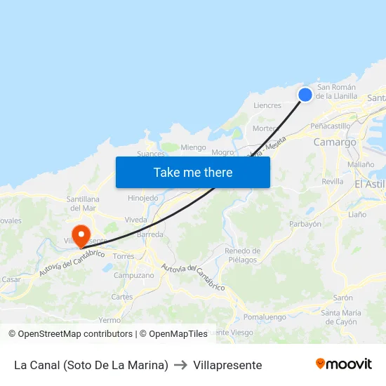 La Canal (Soto De La Marina) to Villapresente map