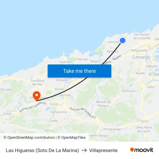 Las Higueras (Soto De La Marina) to Villapresente map