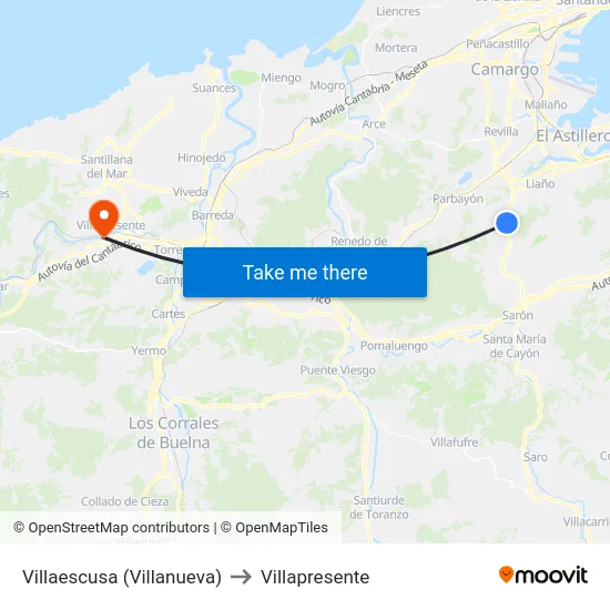 Villaescusa (Villanueva) to Villapresente map