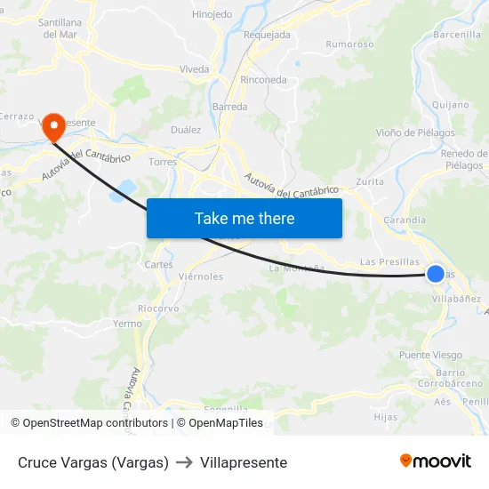 Cruce Vargas (Vargas) to Villapresente map