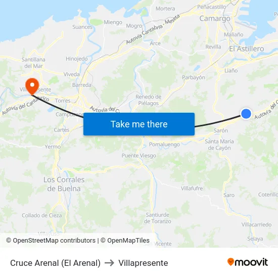 Cruce Arenal (El Arenal) to Villapresente map