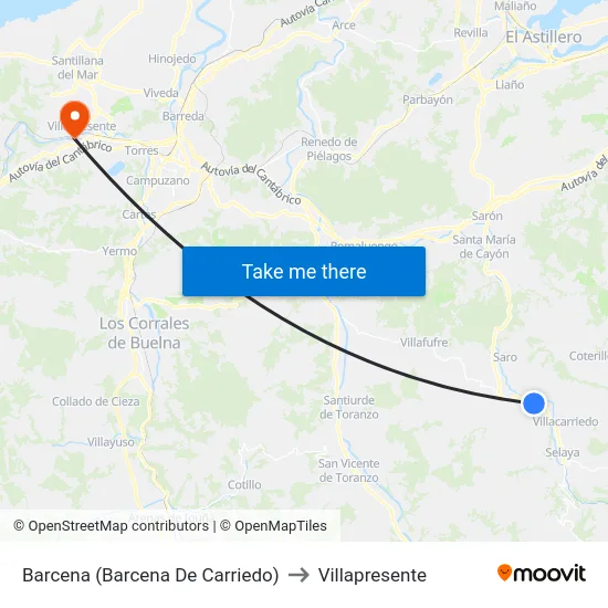 Barcena (Barcena De Carriedo) to Villapresente map