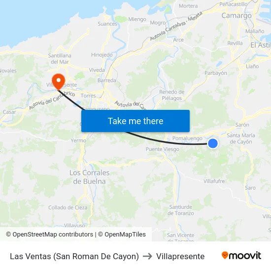 Las Ventas (San Roman De Cayon) to Villapresente map