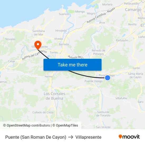 Puente (San Roman De Cayon) to Villapresente map