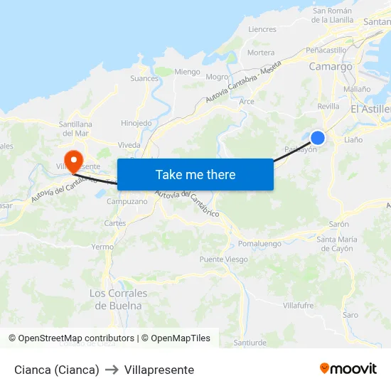 Cianca (Cianca) to Villapresente map