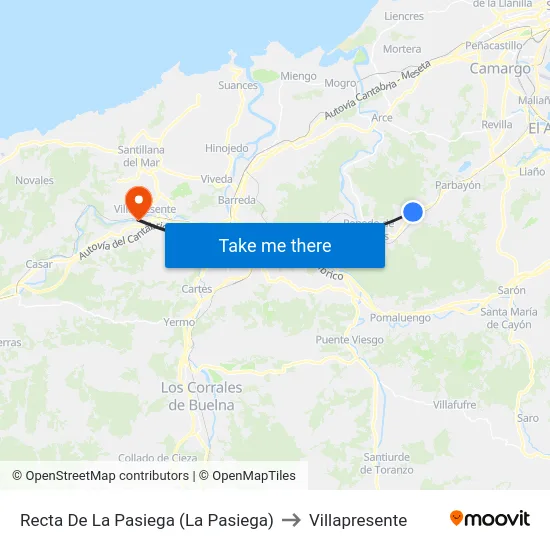 Recta De La Pasiega (La Pasiega) to Villapresente map