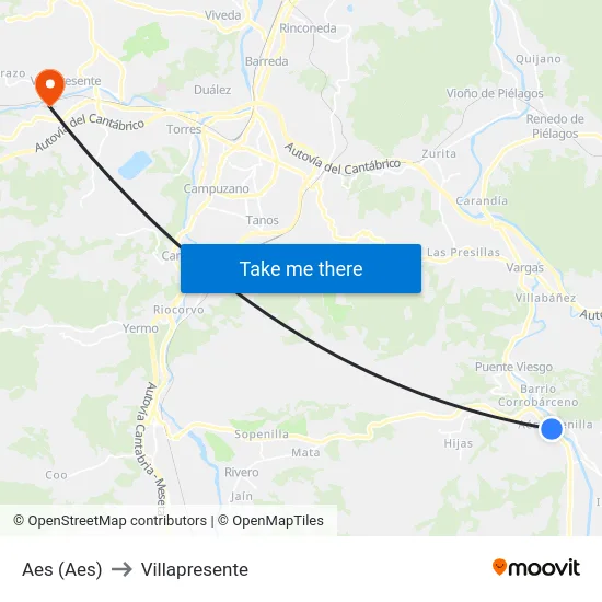 Aes (Aes) to Villapresente map