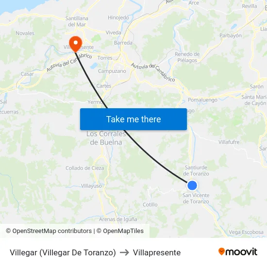 Villegar (Villegar De Toranzo) to Villapresente map