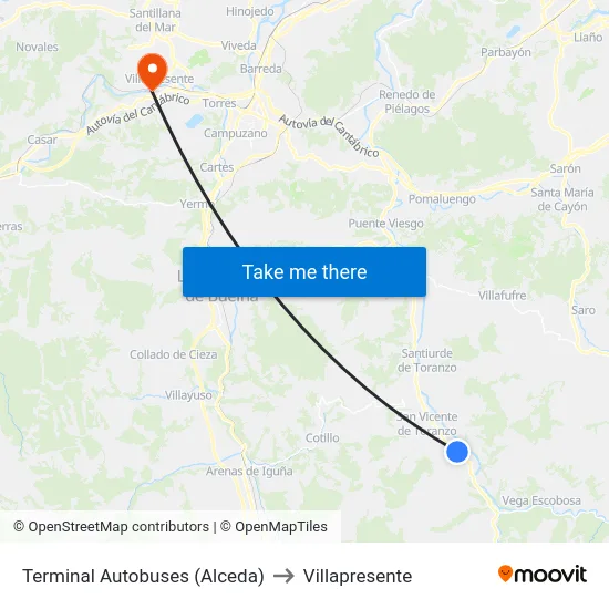 Terminal Autobuses (Alceda) to Villapresente map