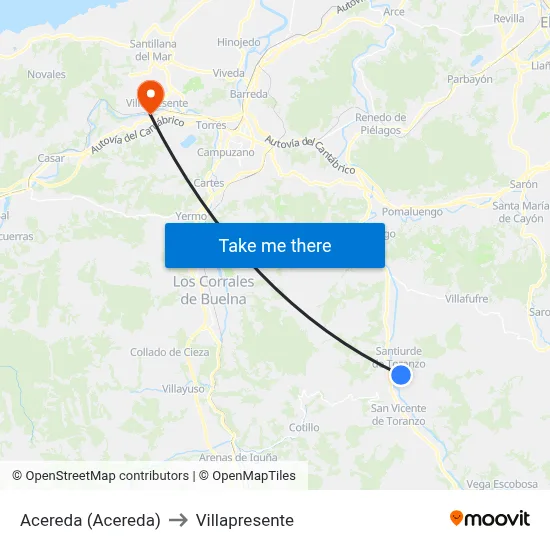Acereda (Acereda) to Villapresente map