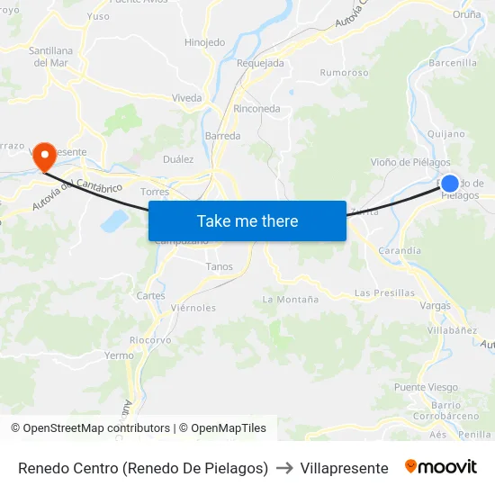 Renedo Centro (Renedo De Pielagos) to Villapresente map