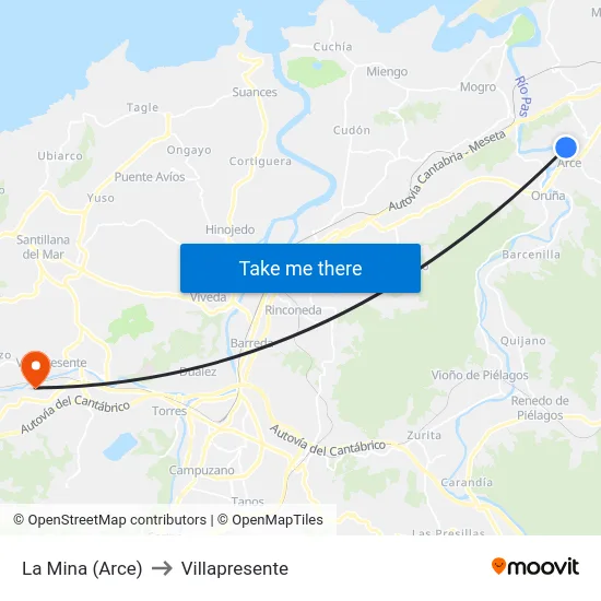 La Mina (Arce) to Villapresente map