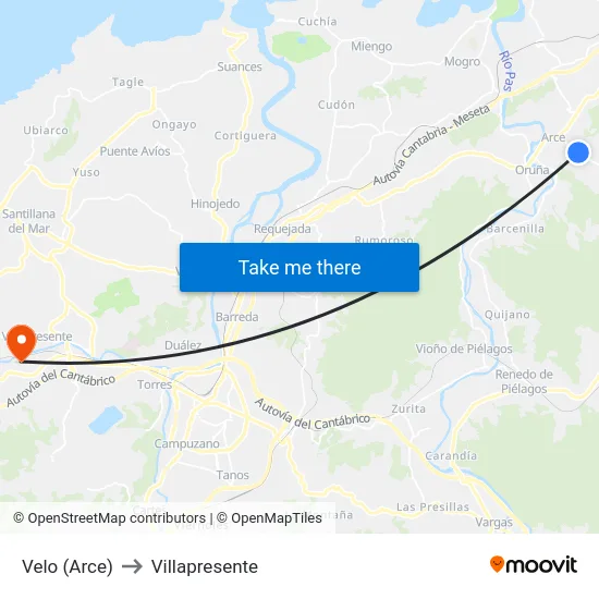 Velo (Arce) to Villapresente map