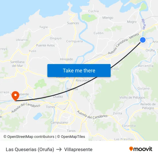 Las Queserias (Oruña) to Villapresente map