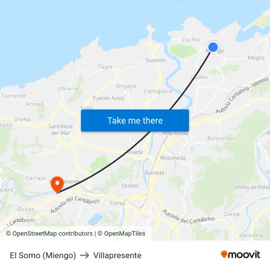 El Somo (Miengo) to Villapresente map
