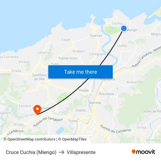 Cruce Cuchia (Miengo) to Villapresente map