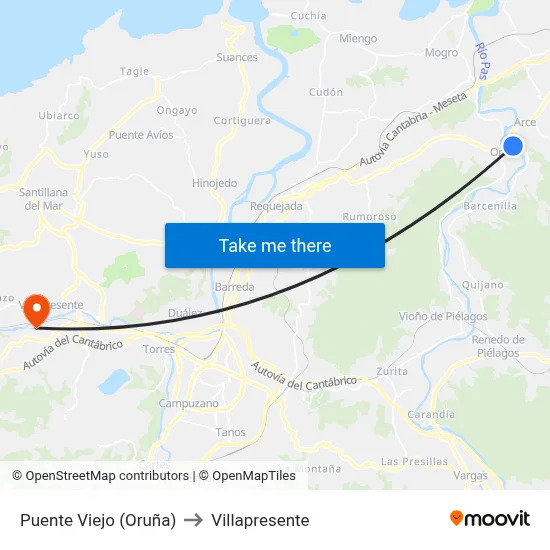 Puente Viejo (Oruña) to Villapresente map