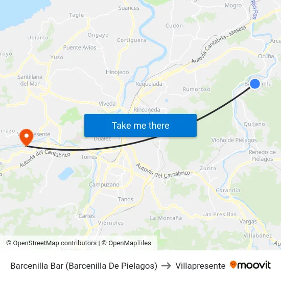 Barcenilla Bar (Barcenilla De Pielagos) to Villapresente map