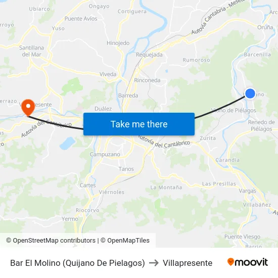 Bar El Molino (Quijano De Pielagos) to Villapresente map