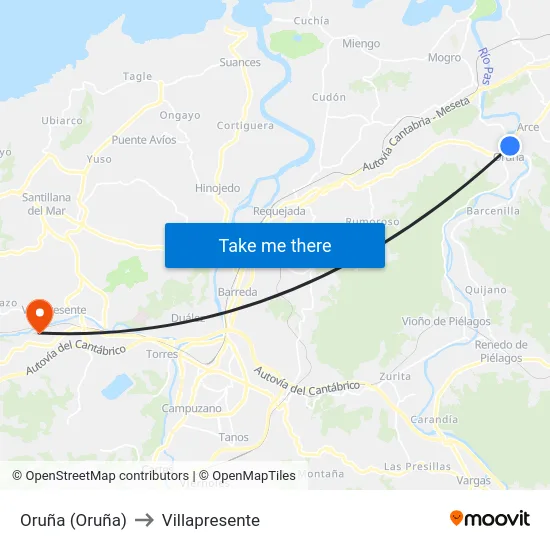 Oruña (Oruña) to Villapresente map
