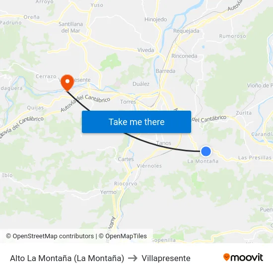 Alto La Montaña (La Montaña) to Villapresente map