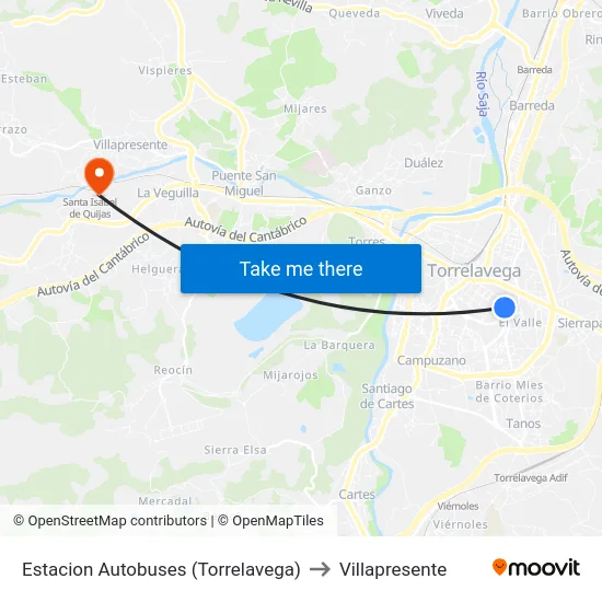 Estacion Autobuses (Torrelavega) to Villapresente map