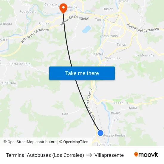 Terminal Autobuses (Los Corrales) to Villapresente map