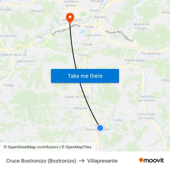 Cruce Bostronizo (Bostronizo) to Villapresente map