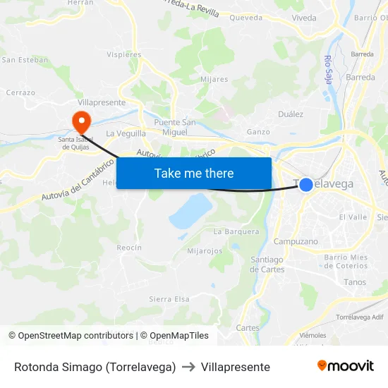 Rotonda Simago (Torrelavega) to Villapresente map