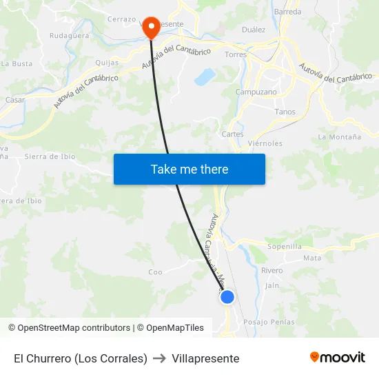 El Churrero (Los Corrales) to Villapresente map