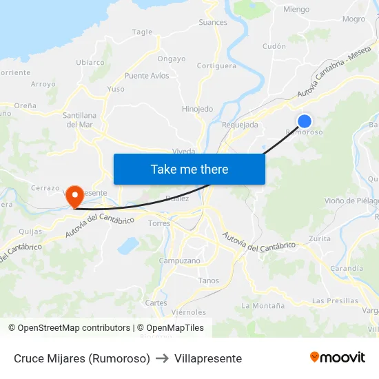 Cruce Mijares (Rumoroso) to Villapresente map
