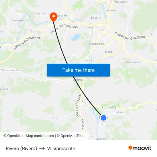 Rivero (Rivero) to Villapresente map