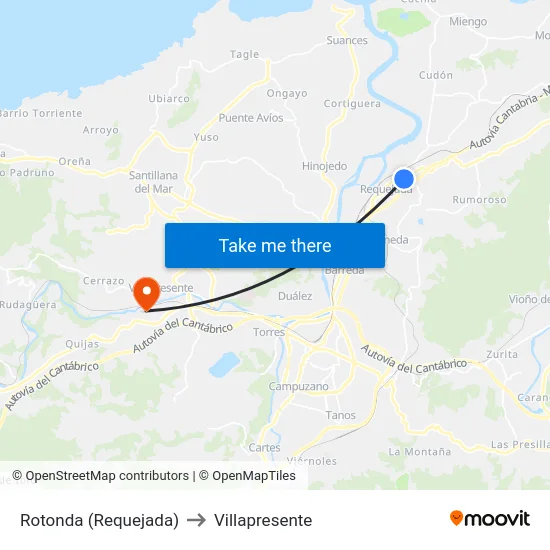 Rotonda (Requejada) to Villapresente map